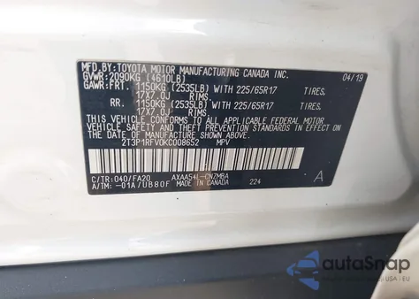 2019 Toyota Rav4 Xle из США, поврежденный, VIN 2T3P1RFV0KC008652